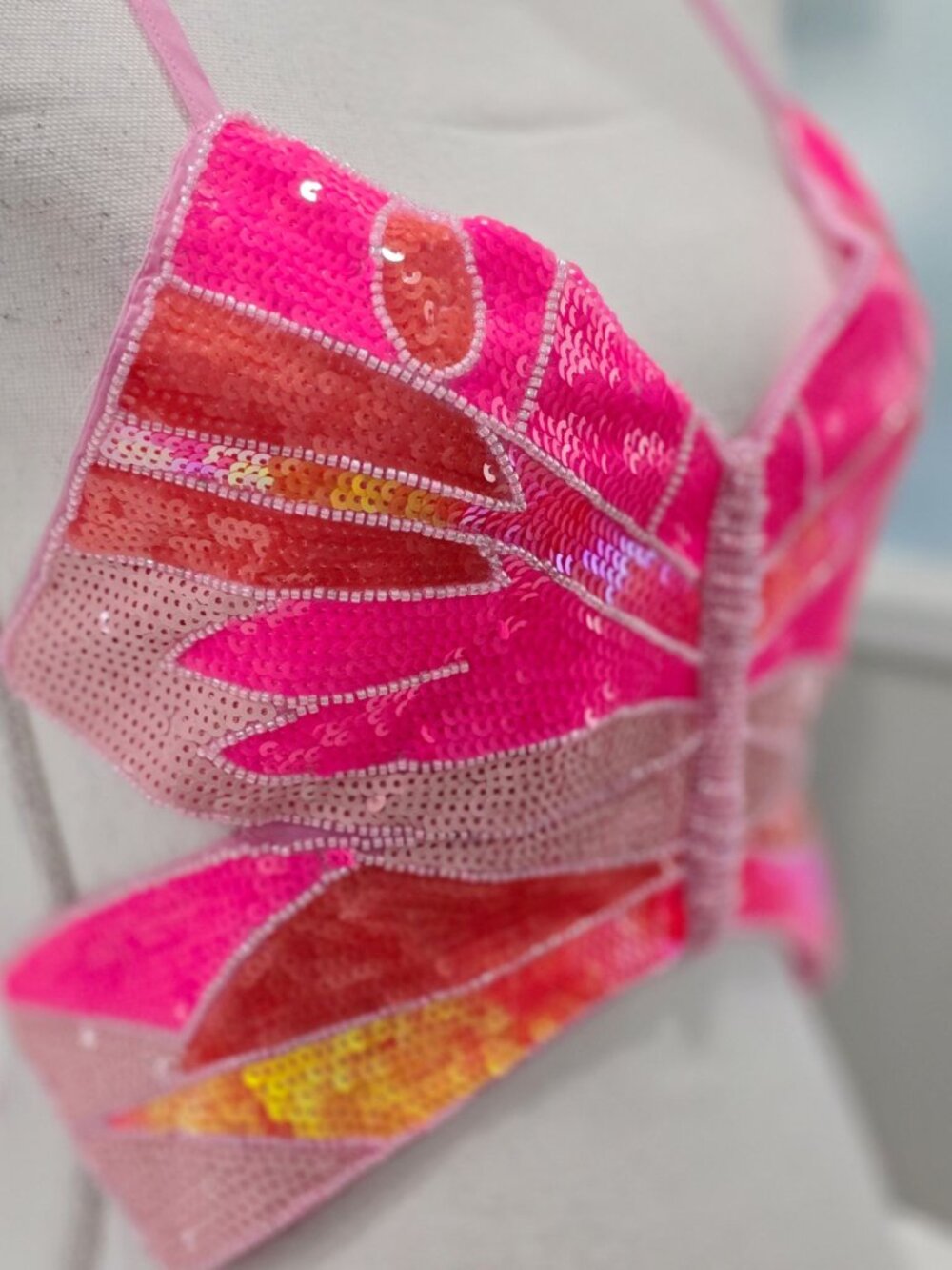 Club Exx ✦ Pixlie Playa Dreamin Butterfly Sequin Halter Top ✦ Pink Multi M/L NWT - Picture 5 of 12
